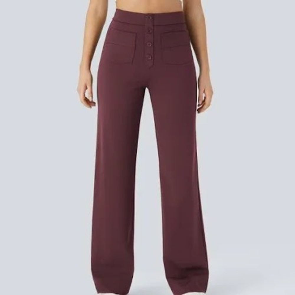 Halara Burgundy High Waisted Wide Leg Trousers Tall XL Burgundy Stretch Pants